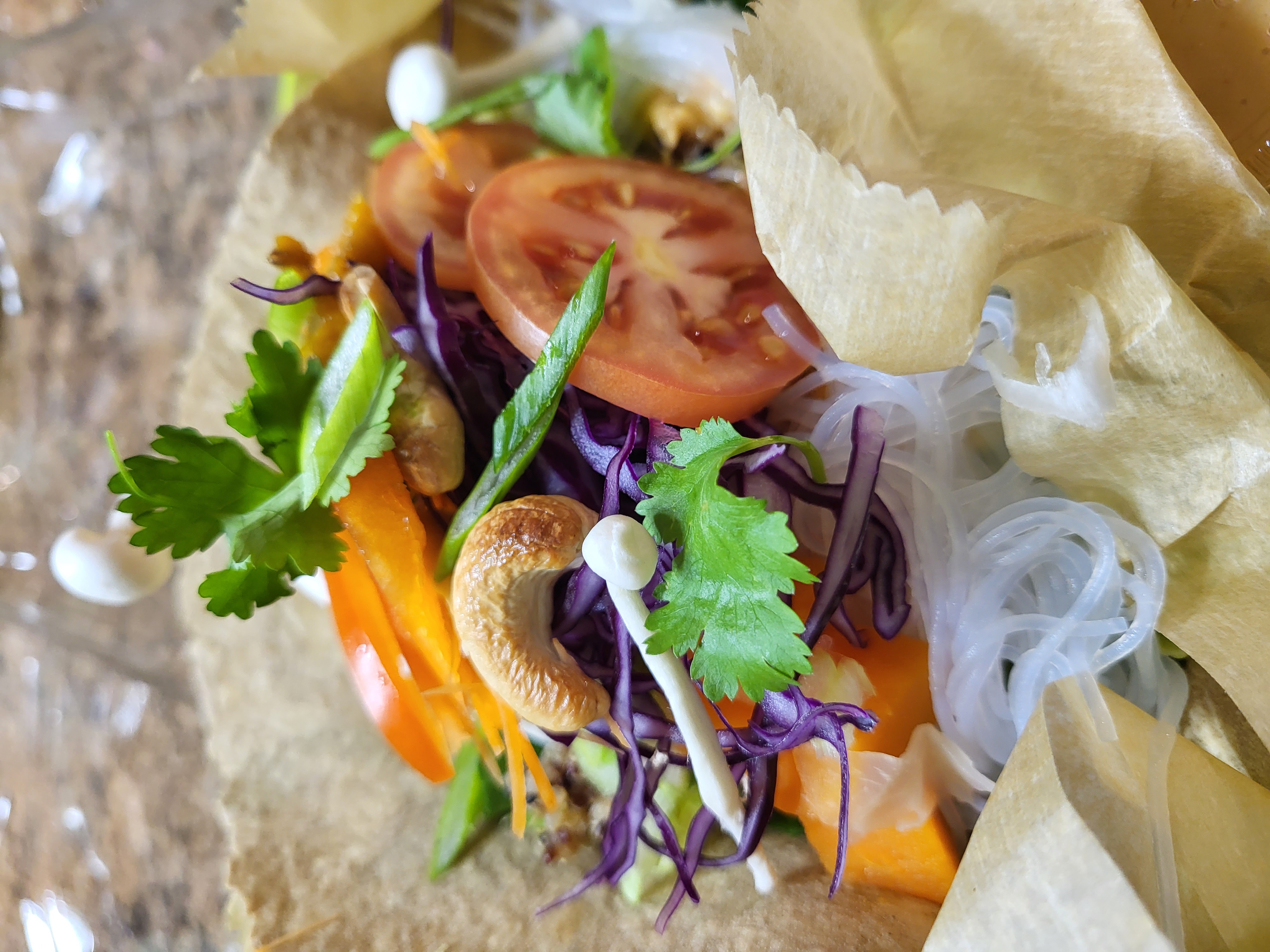 a close up of plant-based gluten-free sweet potato wrap