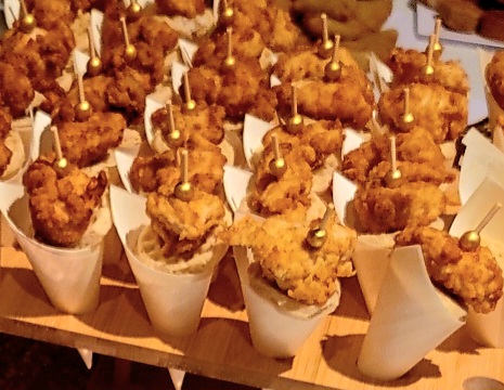 a tray of food of Fried Chicken & Waffle Cones