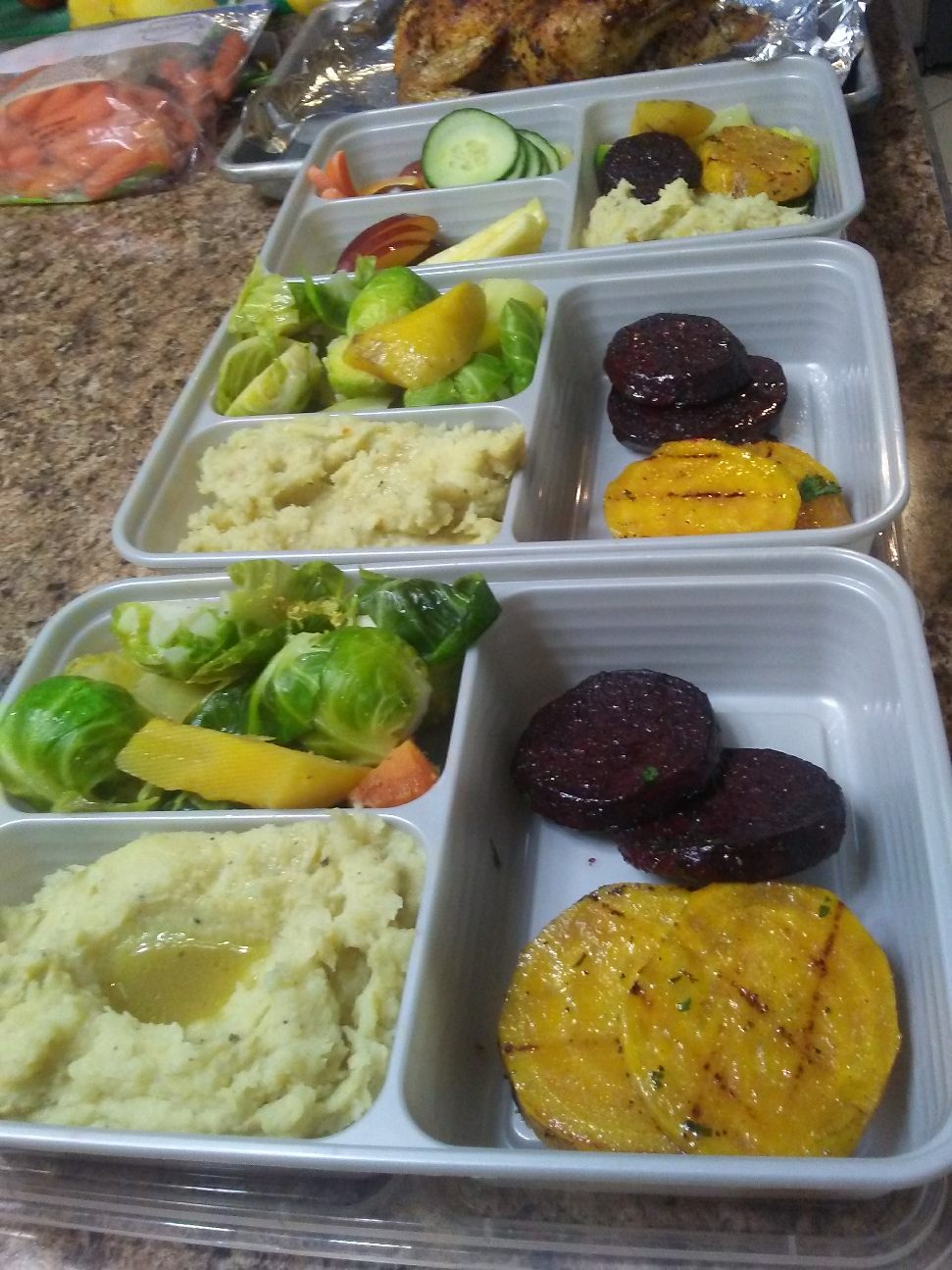 a bunch of food on a tray