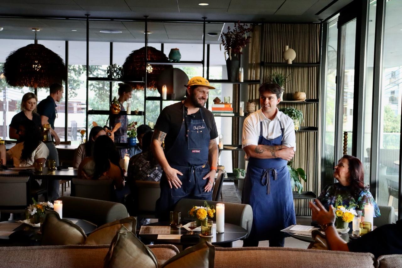 Chef Kaelin Ulrich Trilling and Chef Gabe Erales in the restaurant dining room