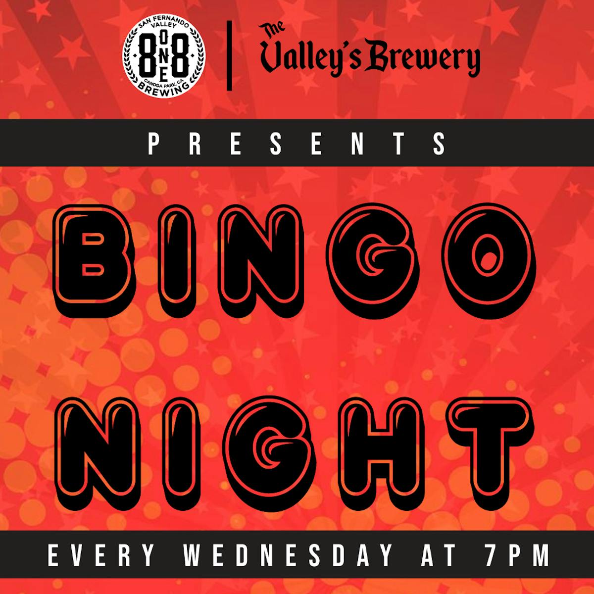 Graphic promoting Brewery Bingo at 8one8 Brewing. Features event details: Every Wednesday at 7 PM, with prizes and food from Osborne Pizza Kitchen. Fun and free to play!