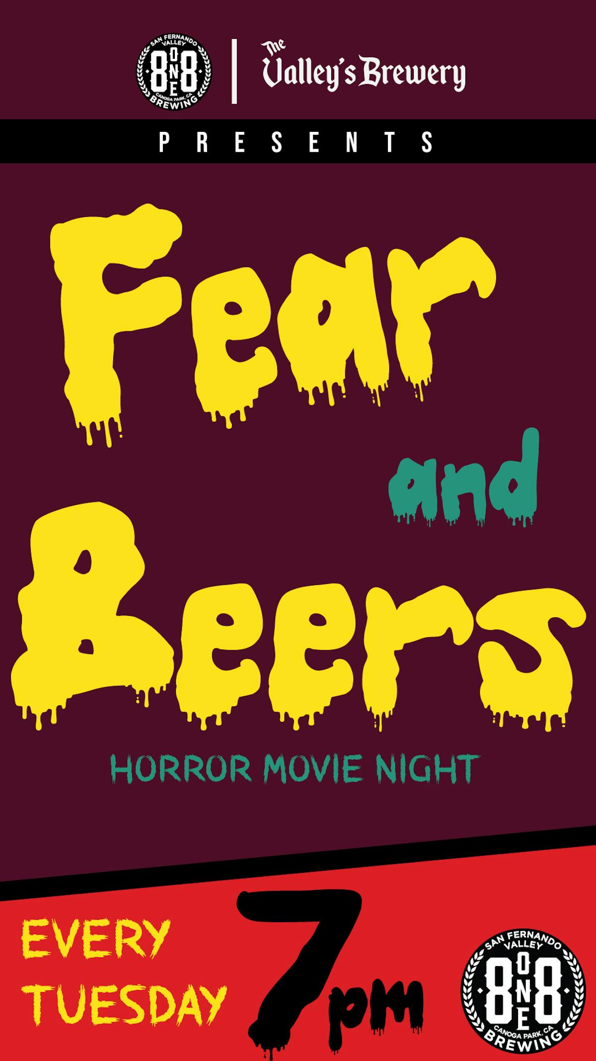 fear and beers at the valleys brewery flyer.  What to do on Tuesday's in the Valley