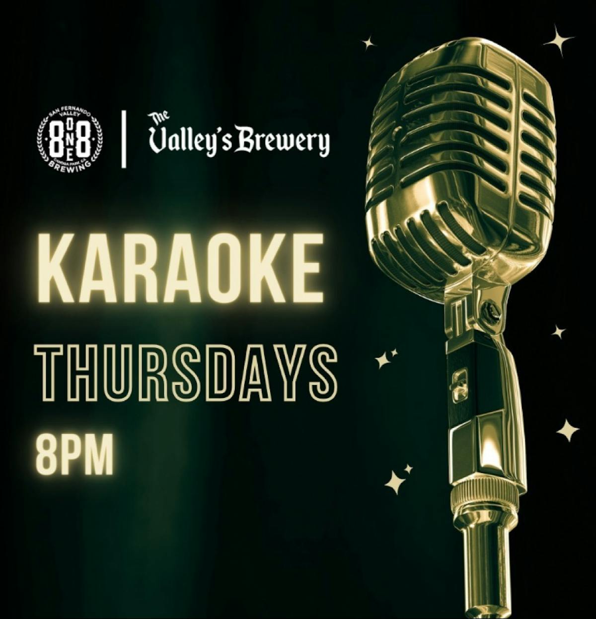Graphic promoting Karaoke Thursdays at 8one8 Brewing, with event details: Every Thursday from 8 PM to 11 PM, featuring craft beers and karaoke fun!