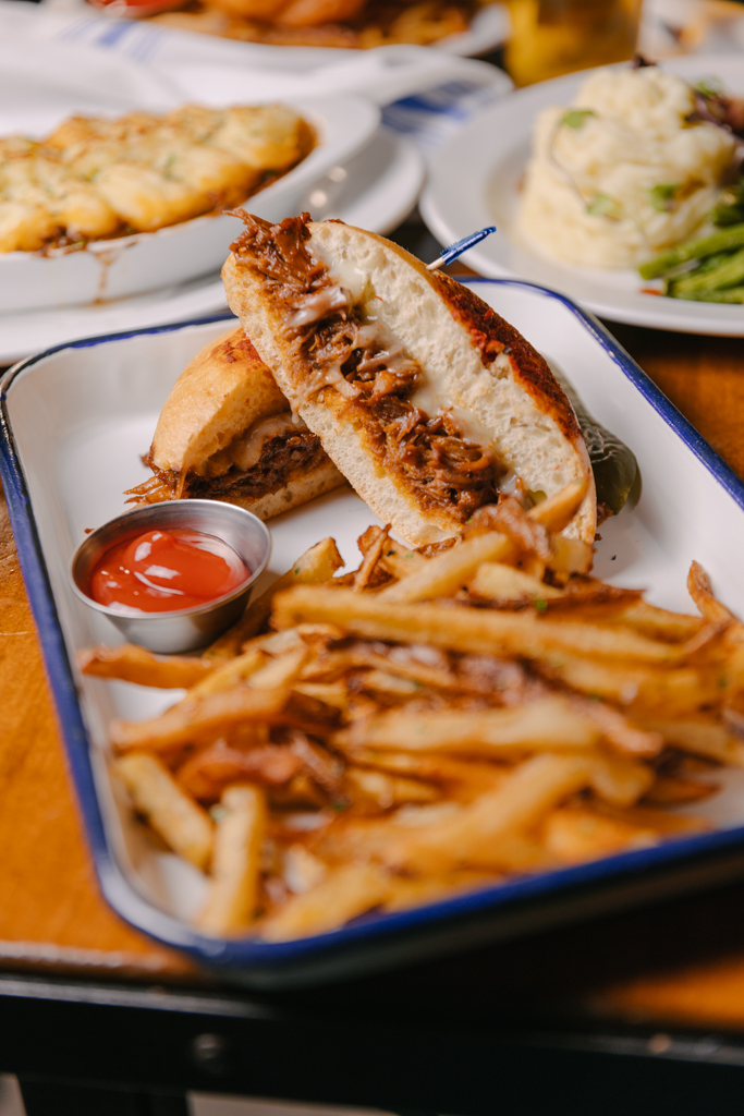 BBQ Pulled Pork Sandwich with a side of fries