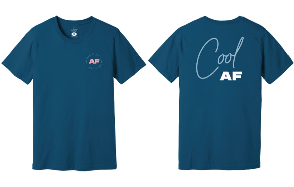 Blue T-Shirt, reads Cool AF on back