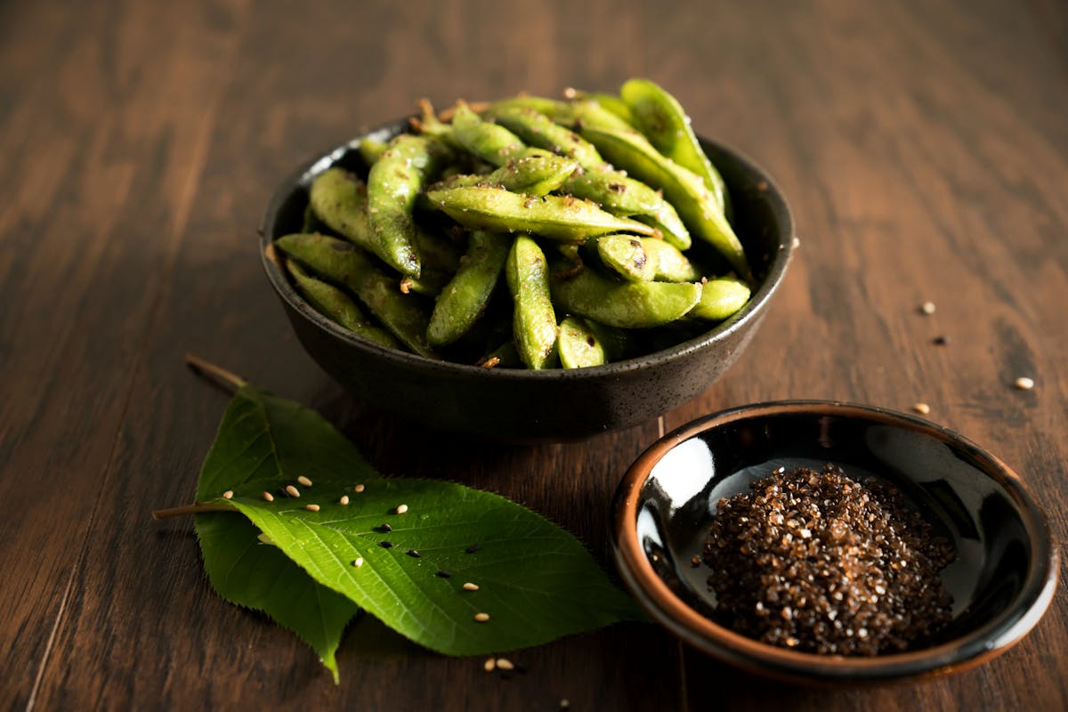 a bowl of edamame