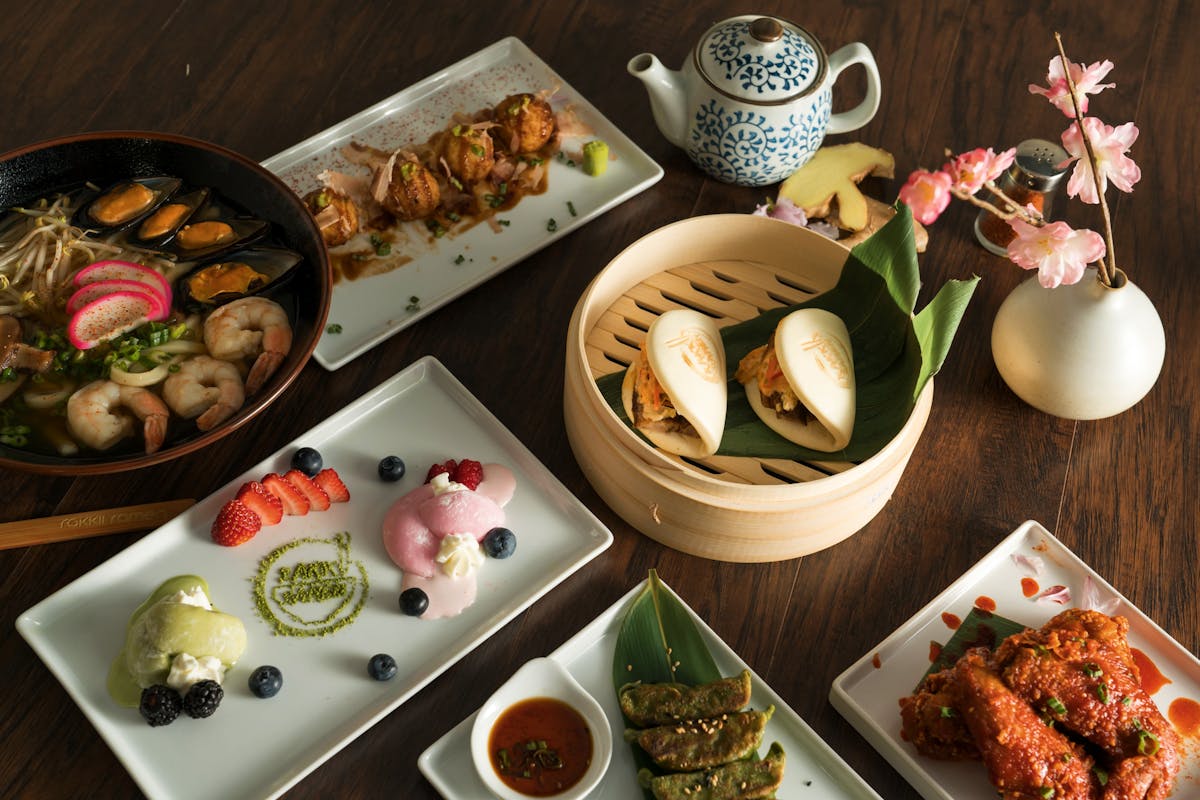 a bunch of food on a plate on a table