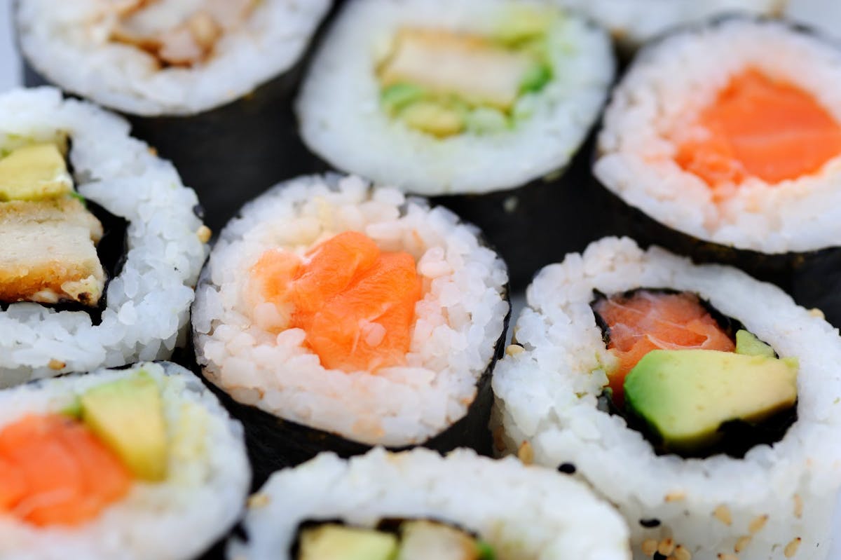 a close up of sushi