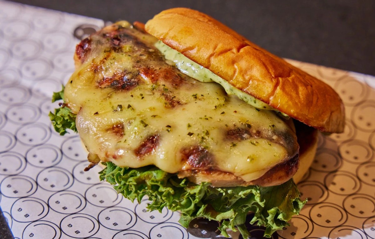 Cheese-covered chicken burger