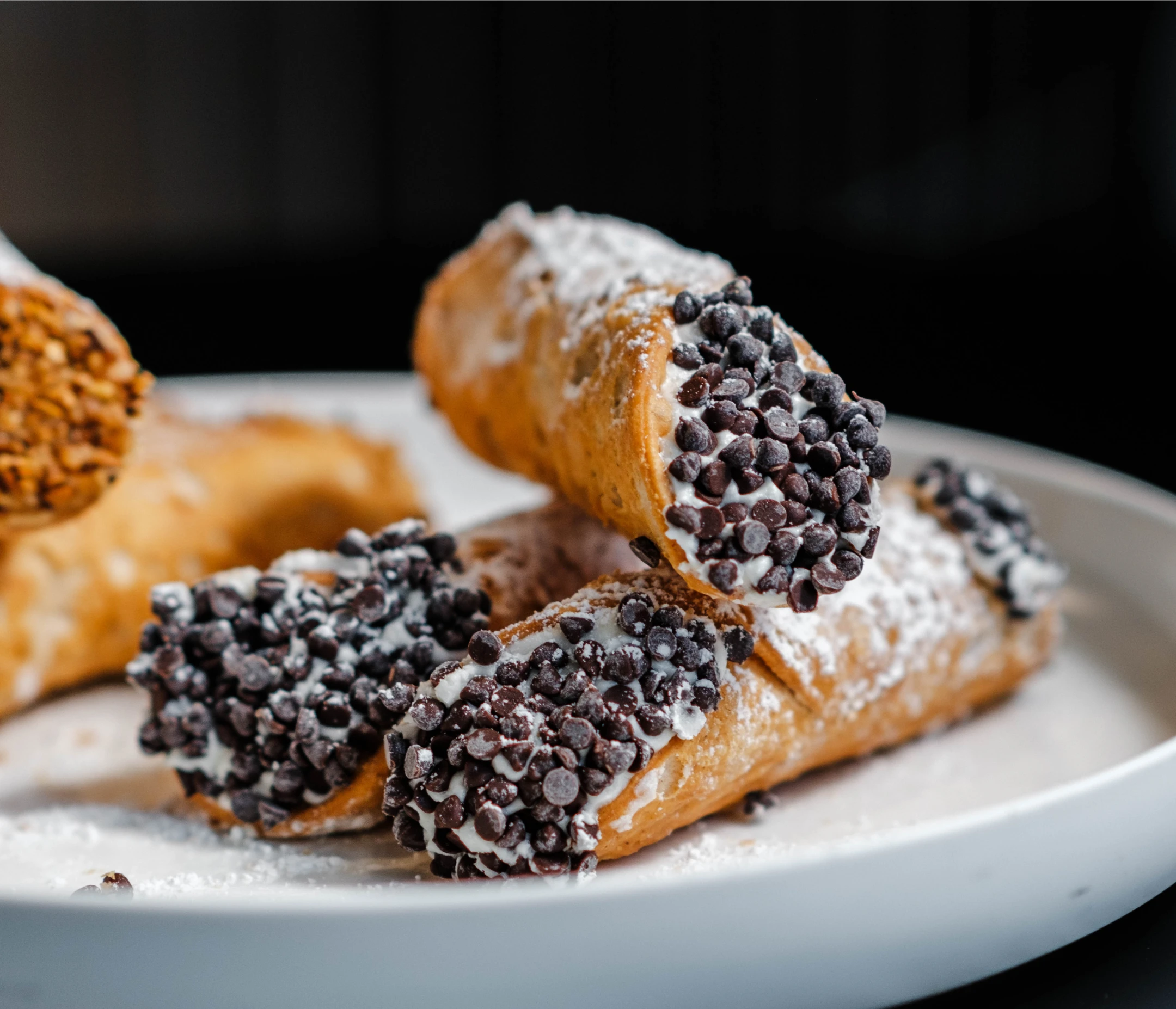 Stacked cannoli with chocolate chips