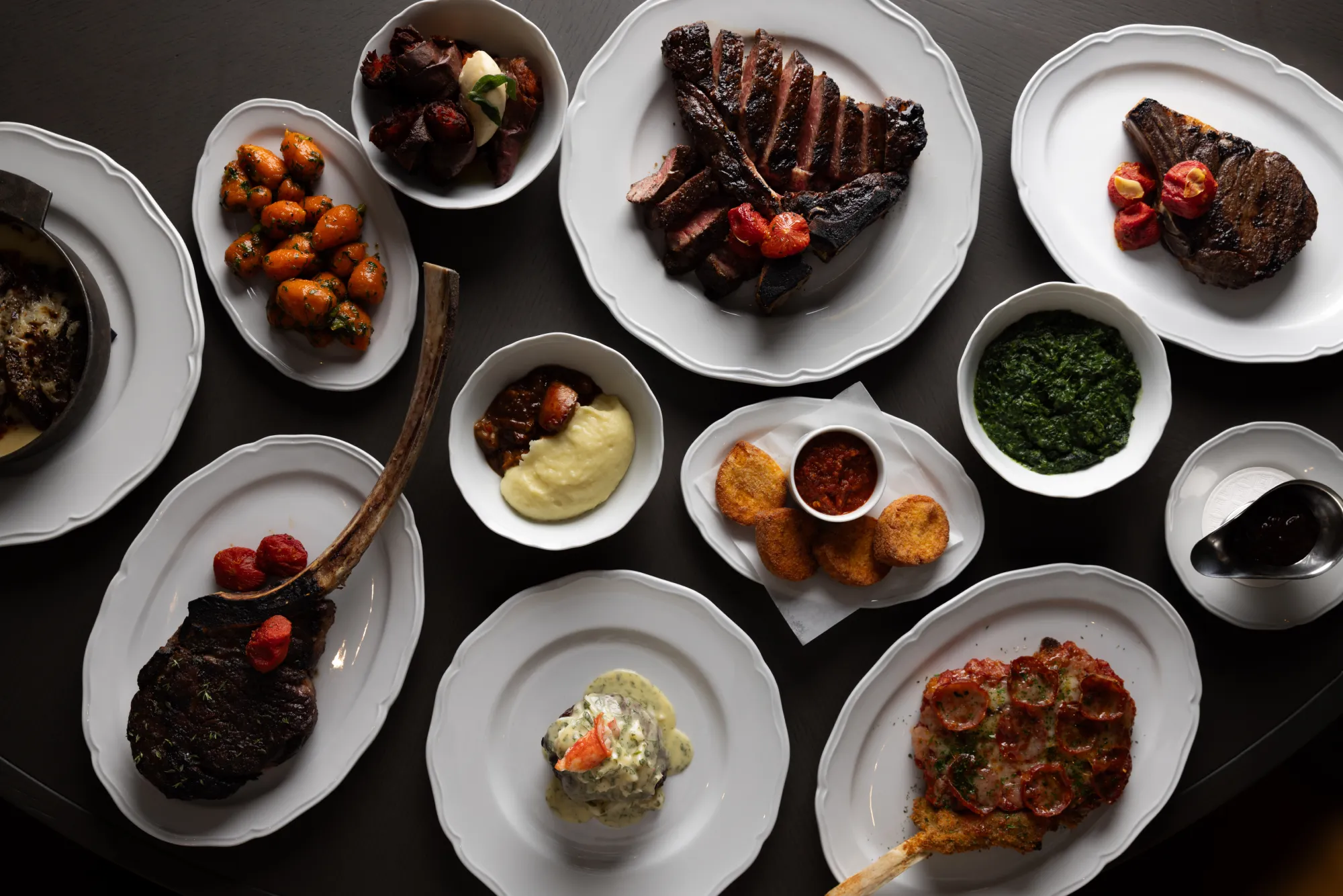 a table with plates of food