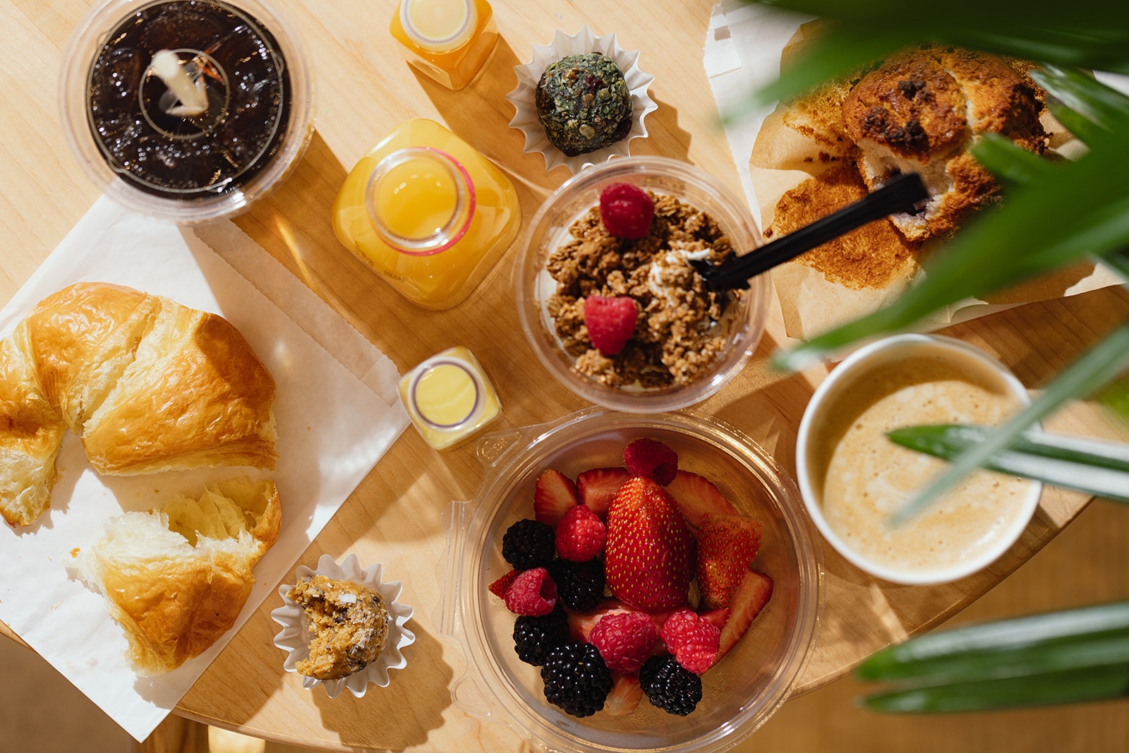 a table with food and drinks