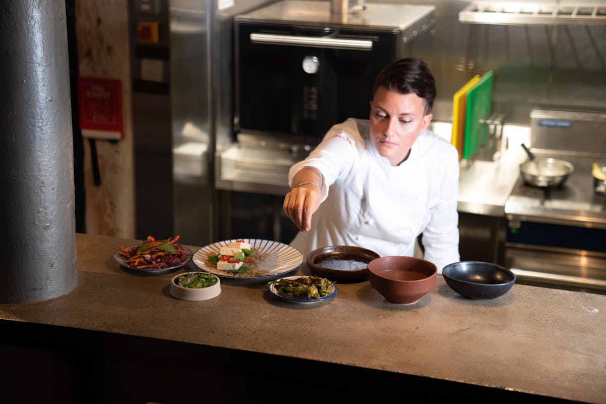 a person preparing food in a kitchen