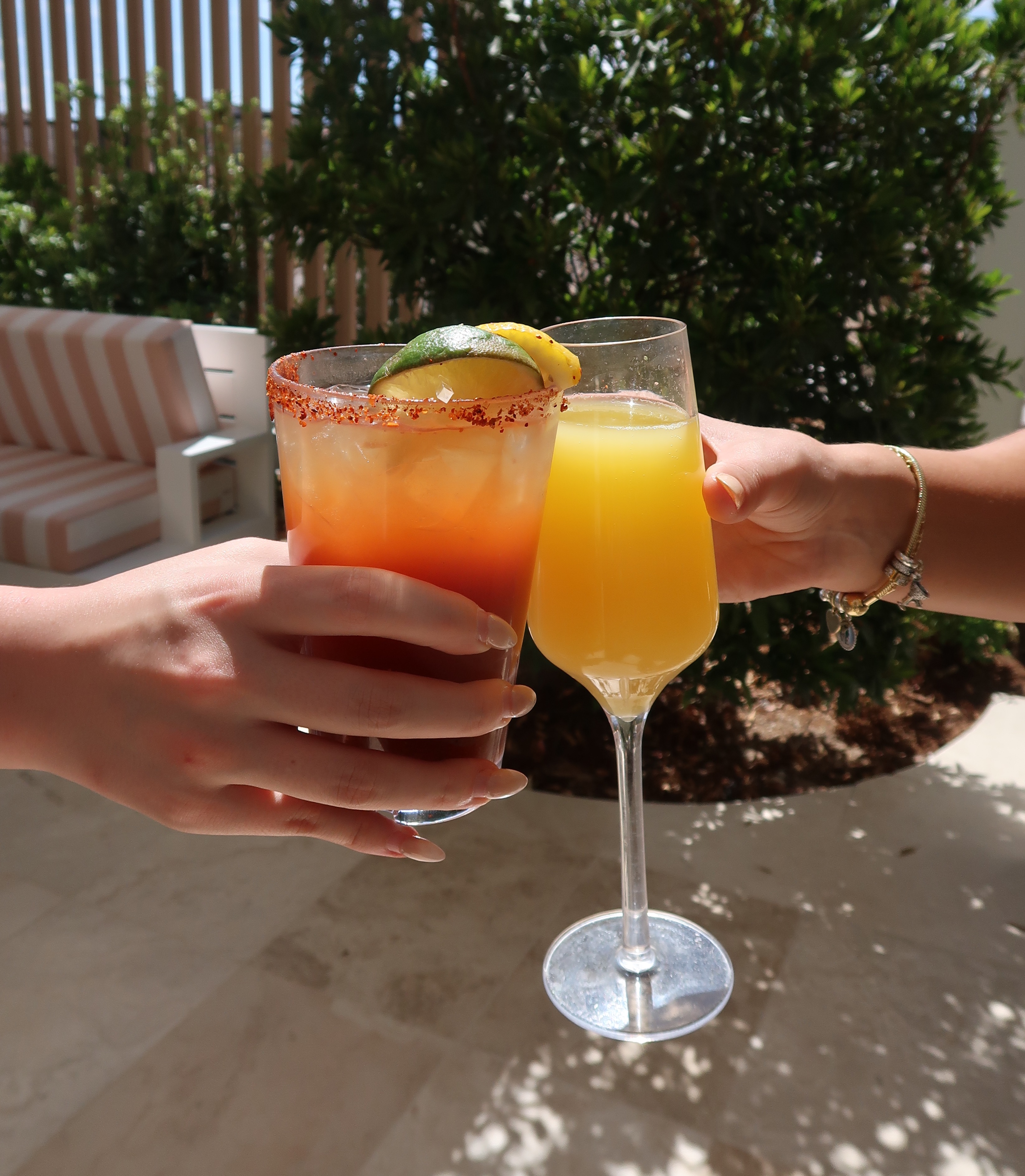 a mimosa and a Bloody Mary at backyard grill at Durango Casino and resort