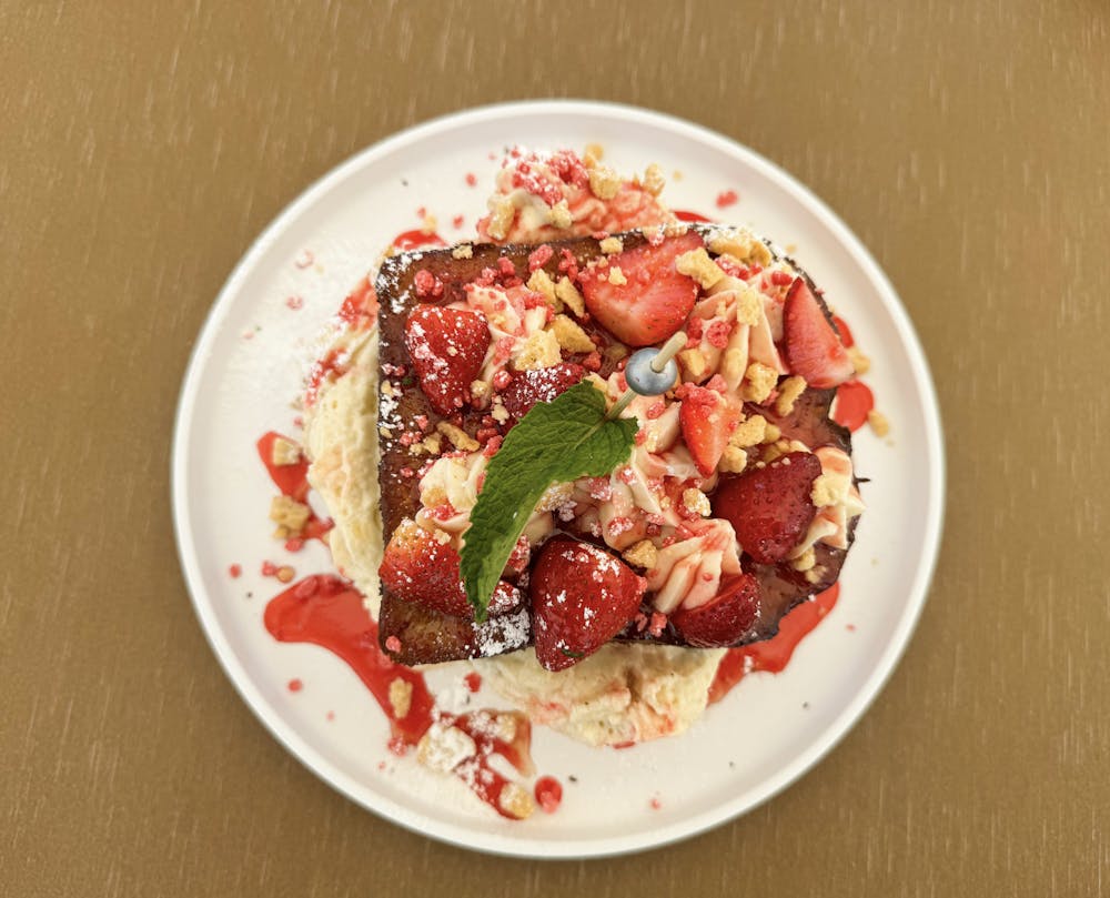 Strawberry Shortcake French Toast at Backyard Grill an outdoor dining area at Durango Casino & Resort