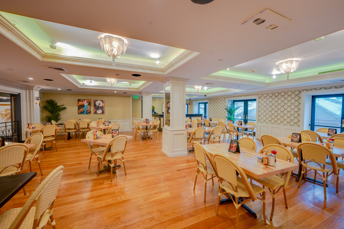 Dining area named Mezzanine, show casing a space to hold private events