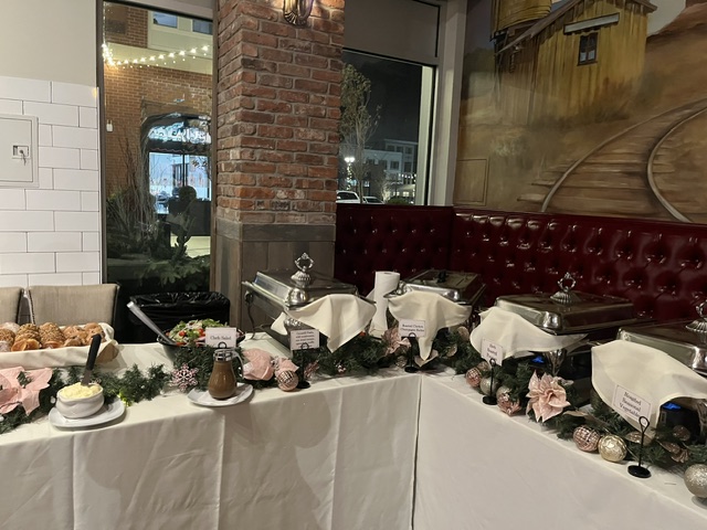 Floral with buffet chafing dishes set up