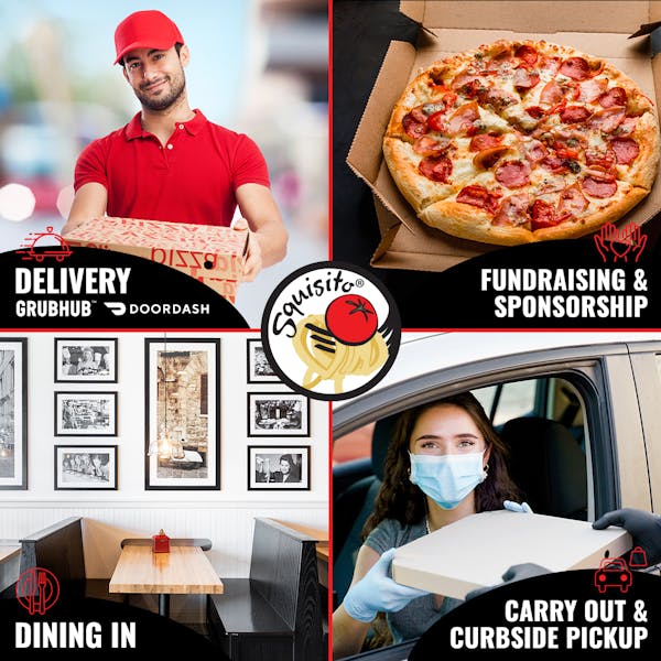 a couple of people with pizza