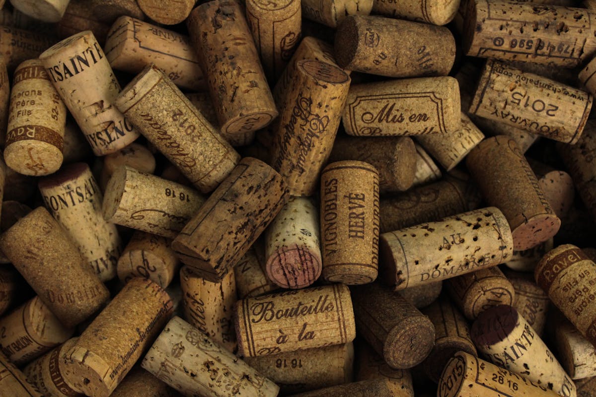 a box filled with wine corks