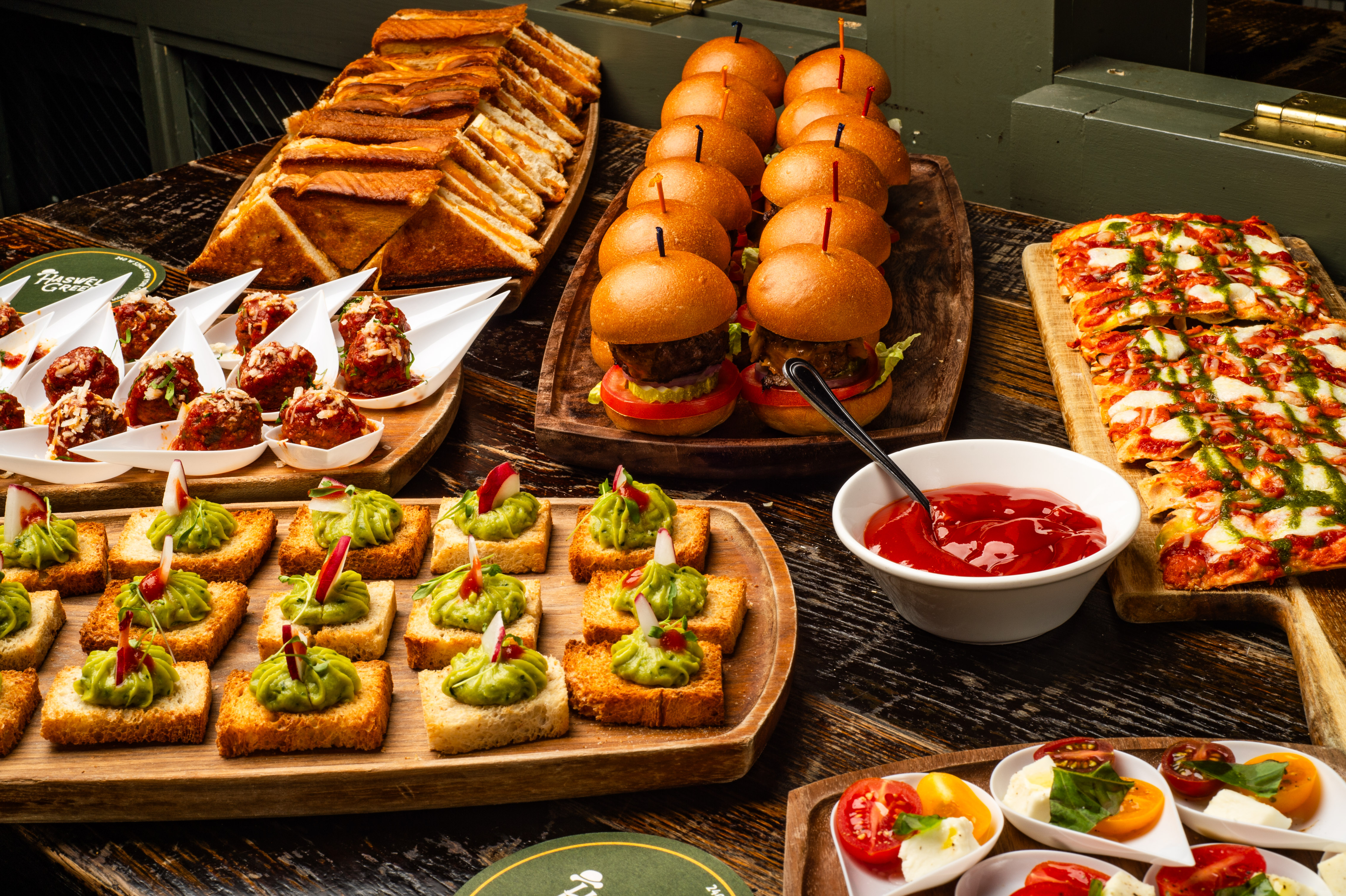 a tablescape of food platters