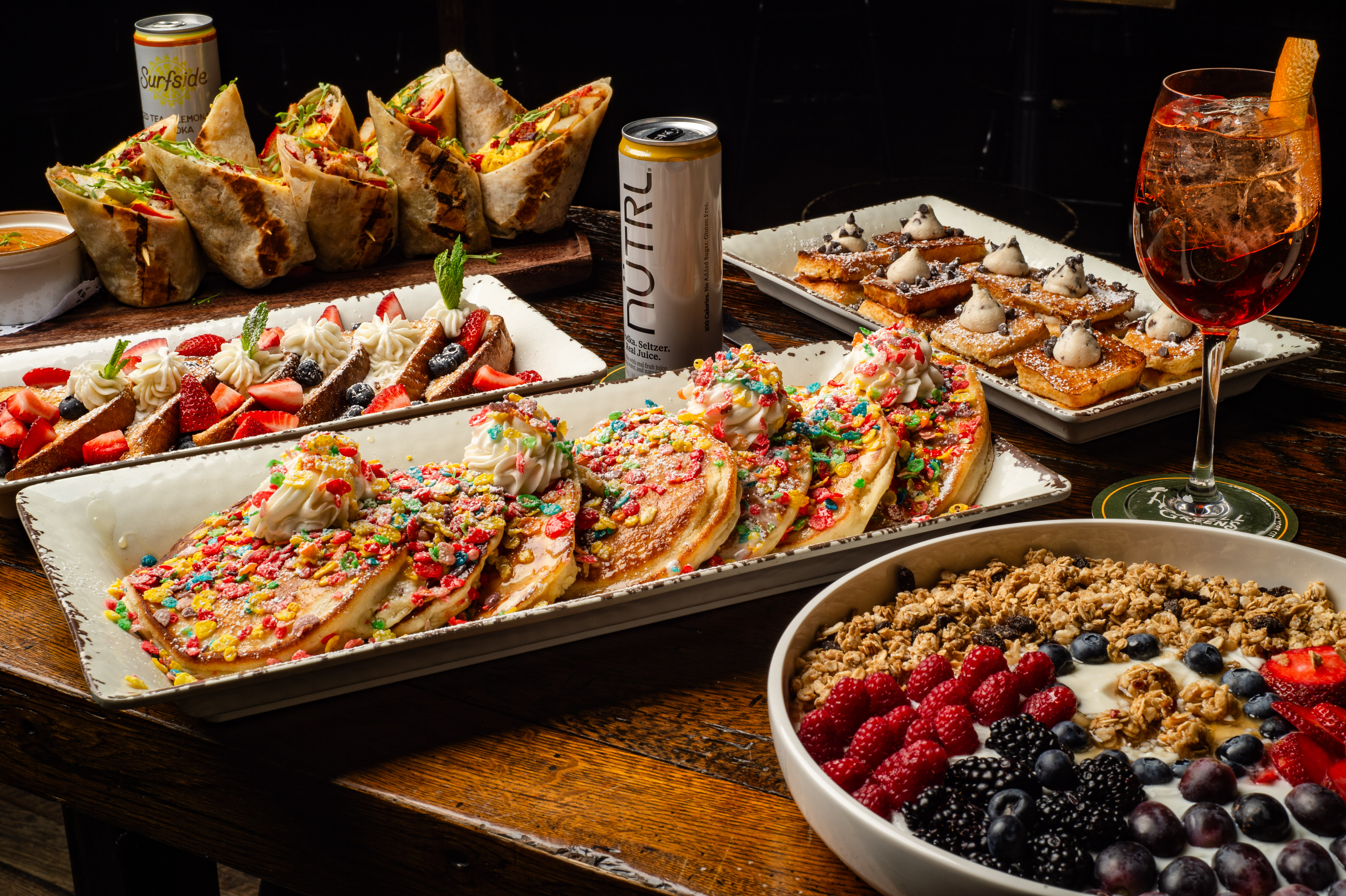 a table with plates of food