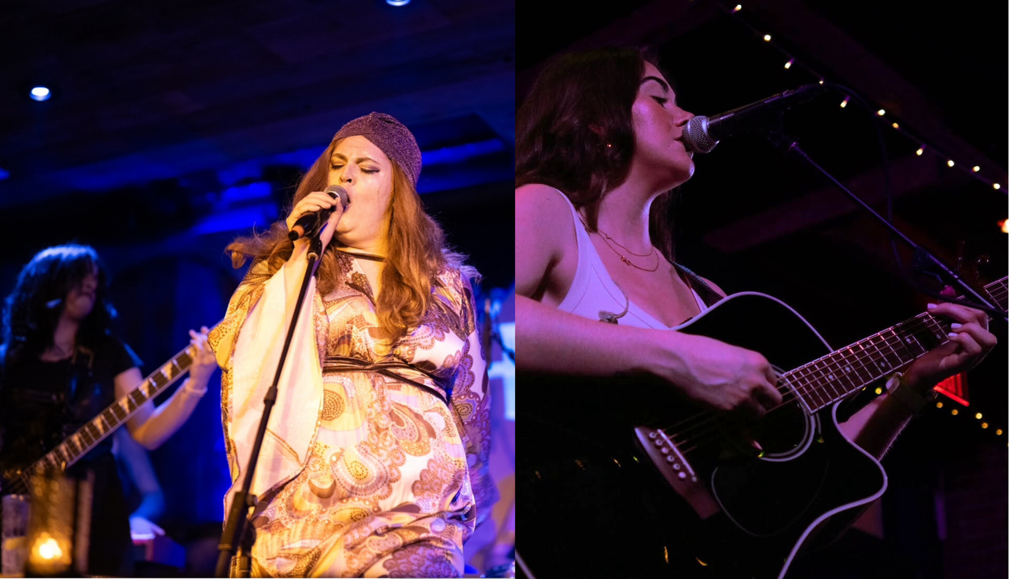 a woman on a stage playing instruments