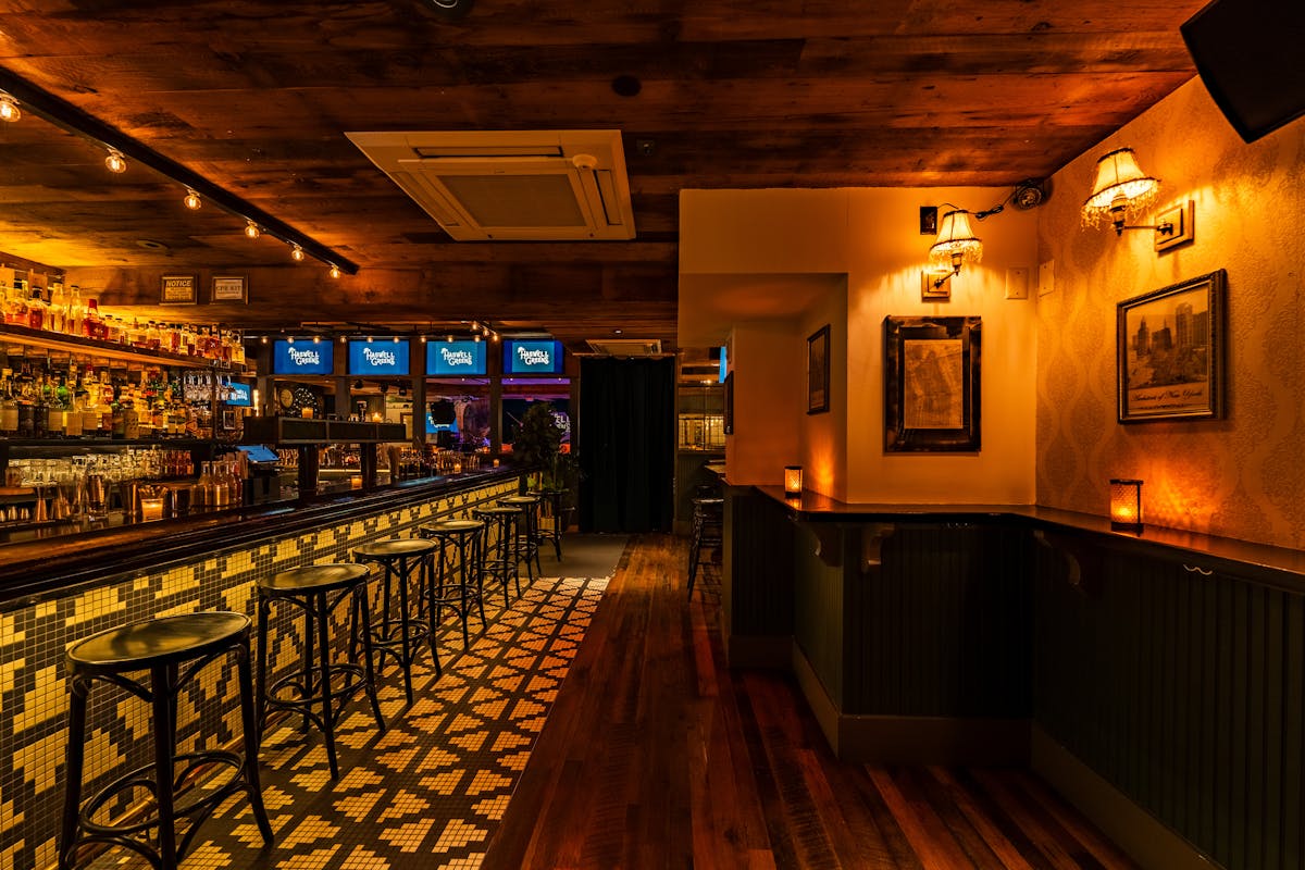 a long table at night