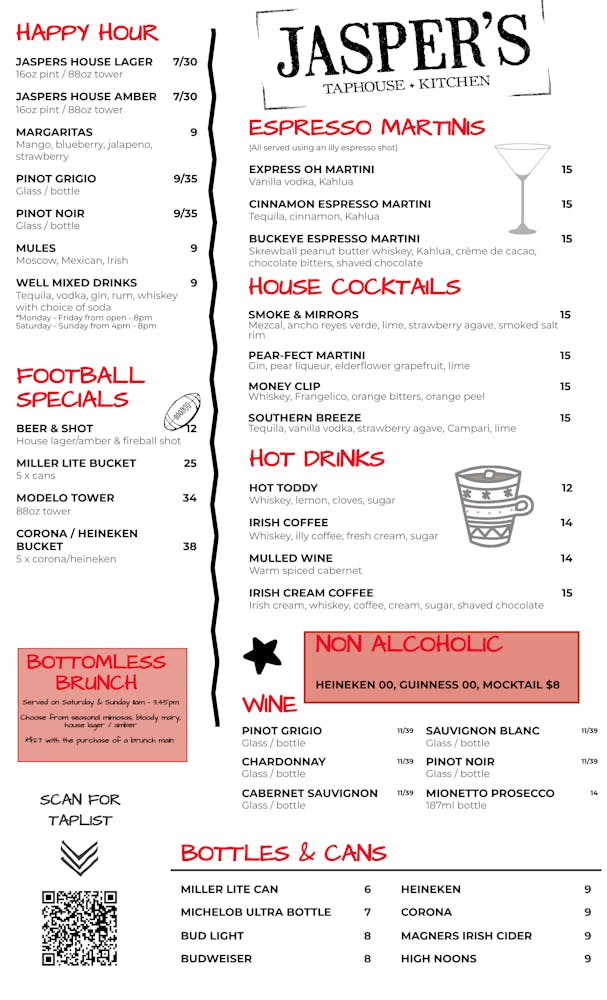 Menus | Jasper's Taphouse & Kitchen