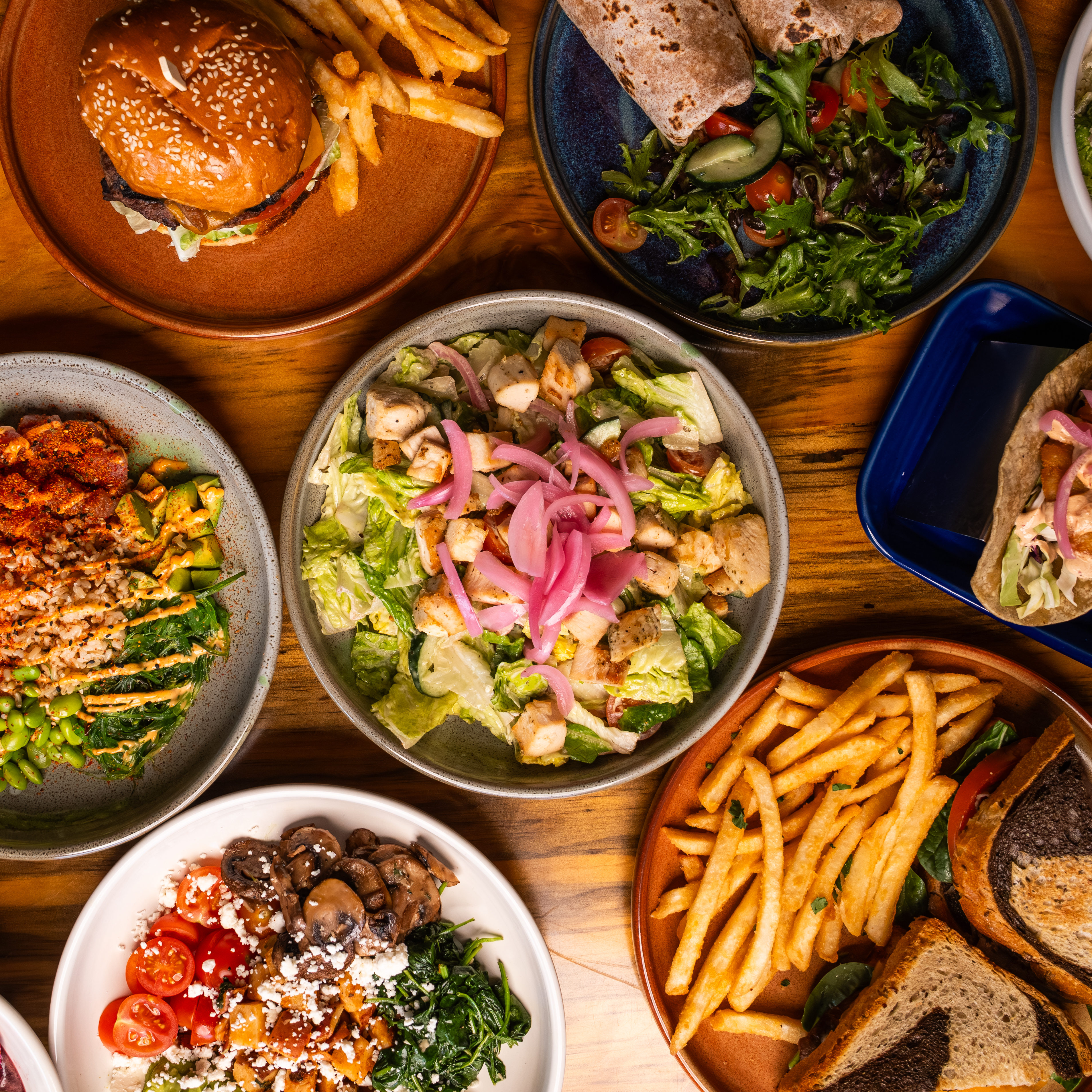 a close up of plates with food