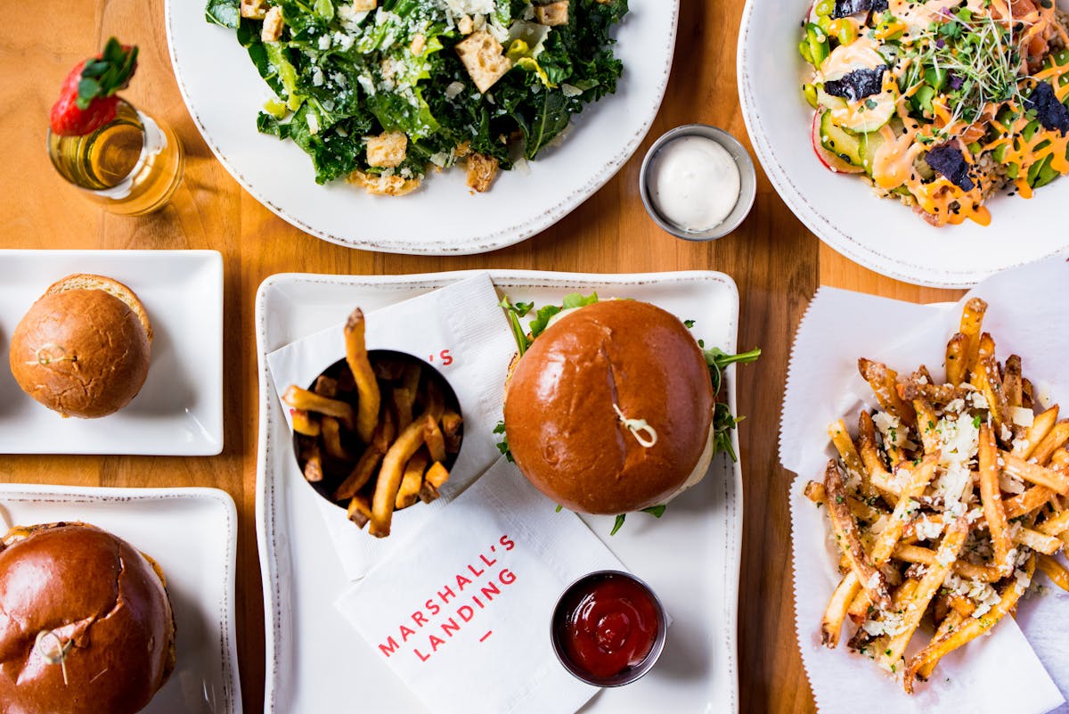 a box filled with different types of food on a table