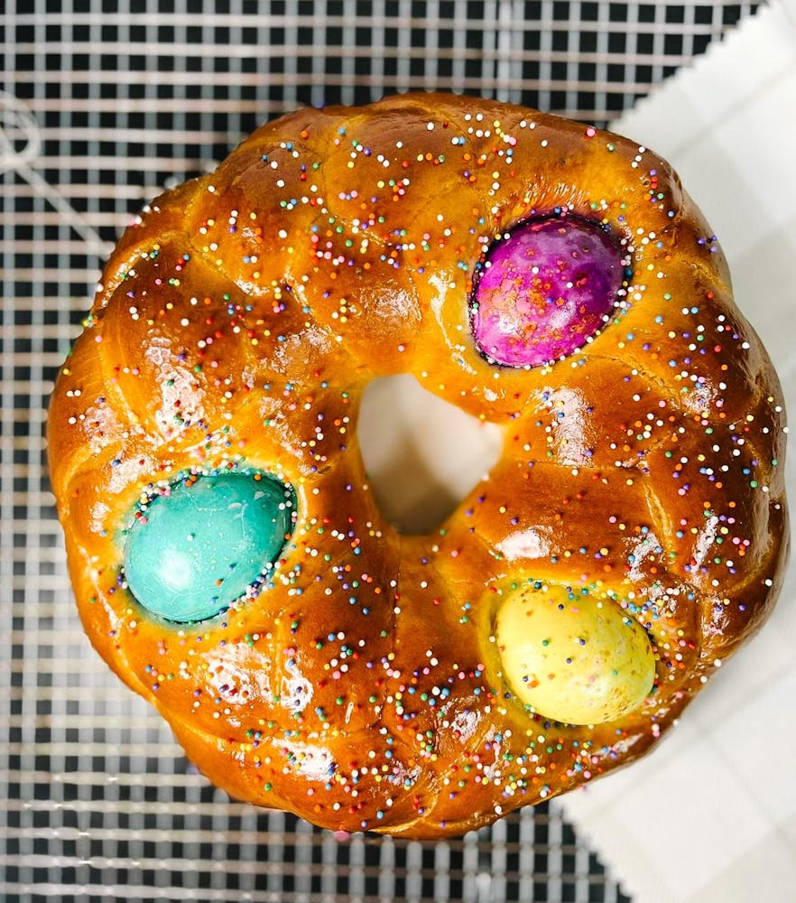 a donut sitting on top of a table