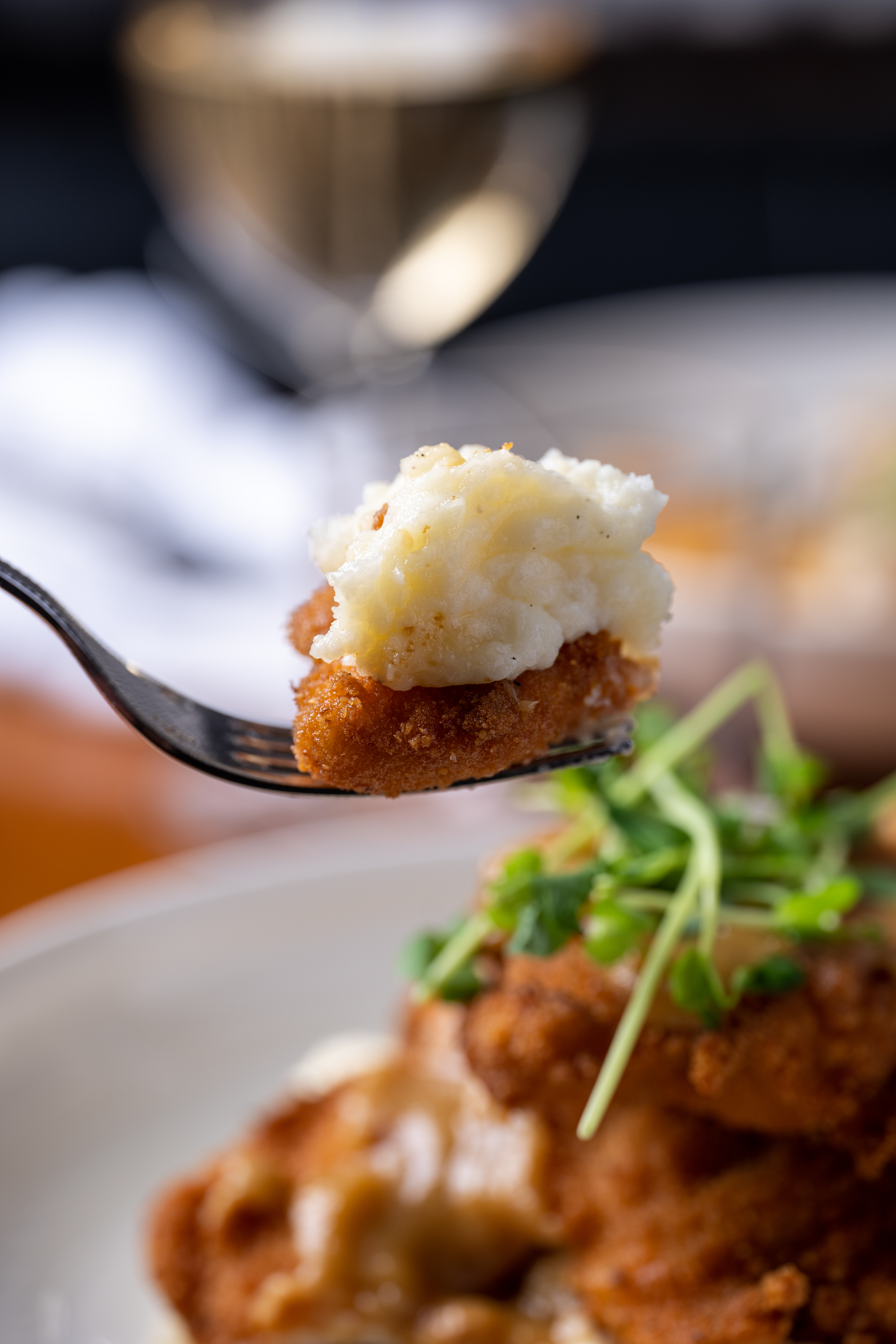 close up of food on a fork