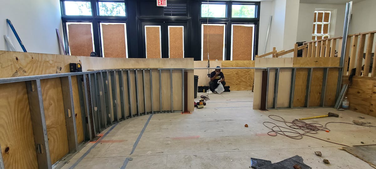 a dining room being built