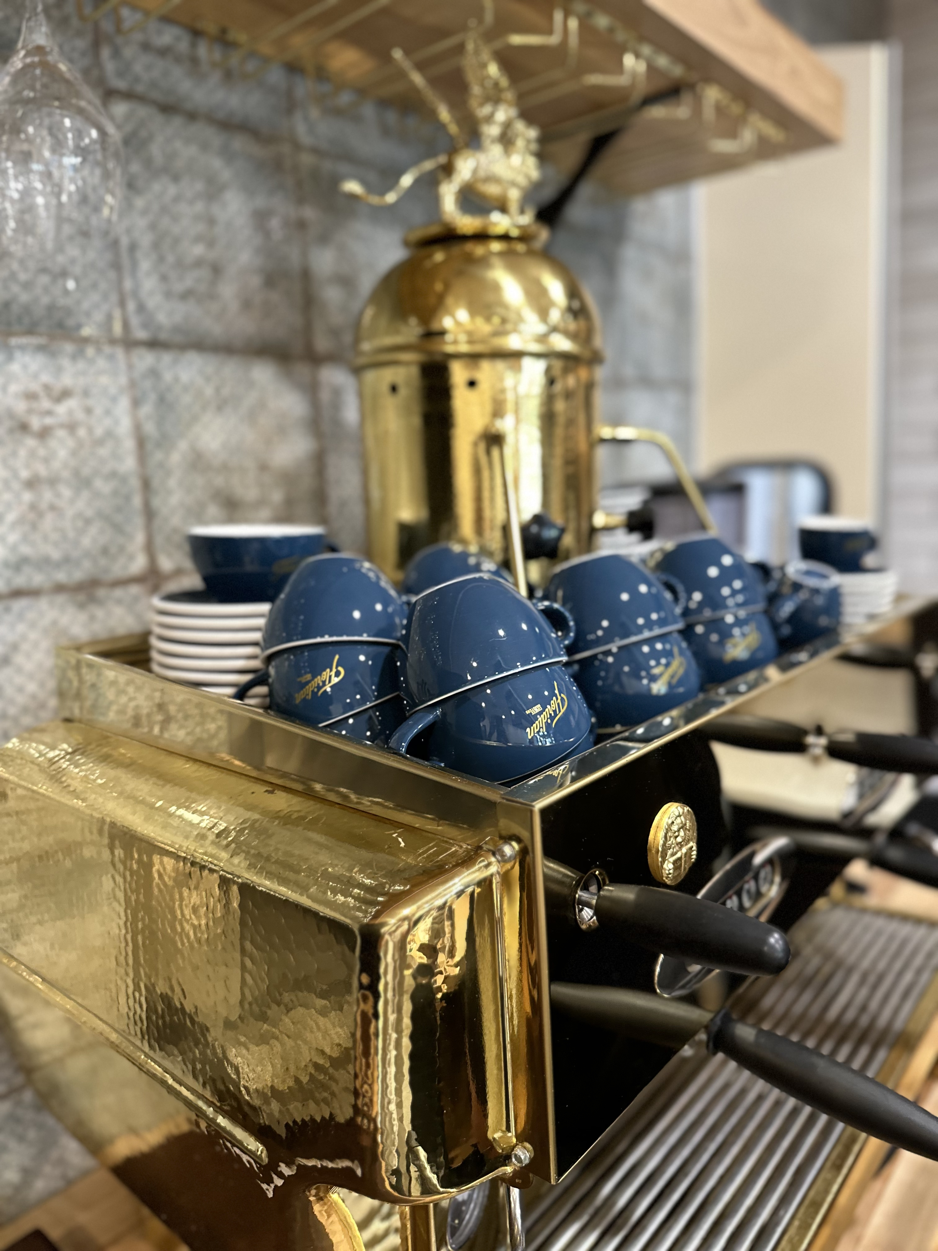 a stove top oven sitting inside of a building