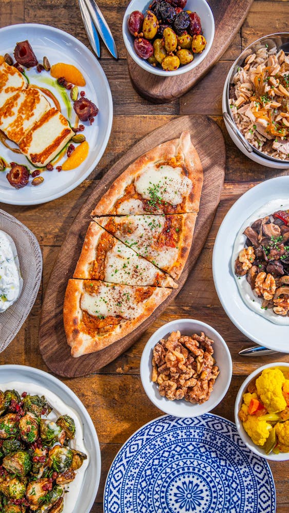 many different types of food on a plate on a table