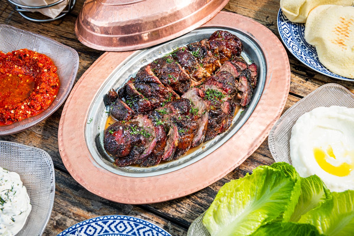 a plate of food on a picnic table