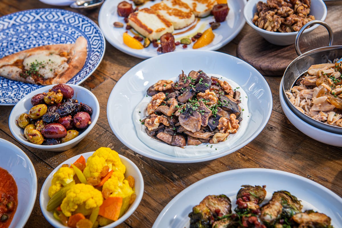 a table full of many different types of food on a plate