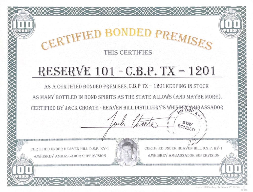Reserve 101 Certified Bonded Premise Award