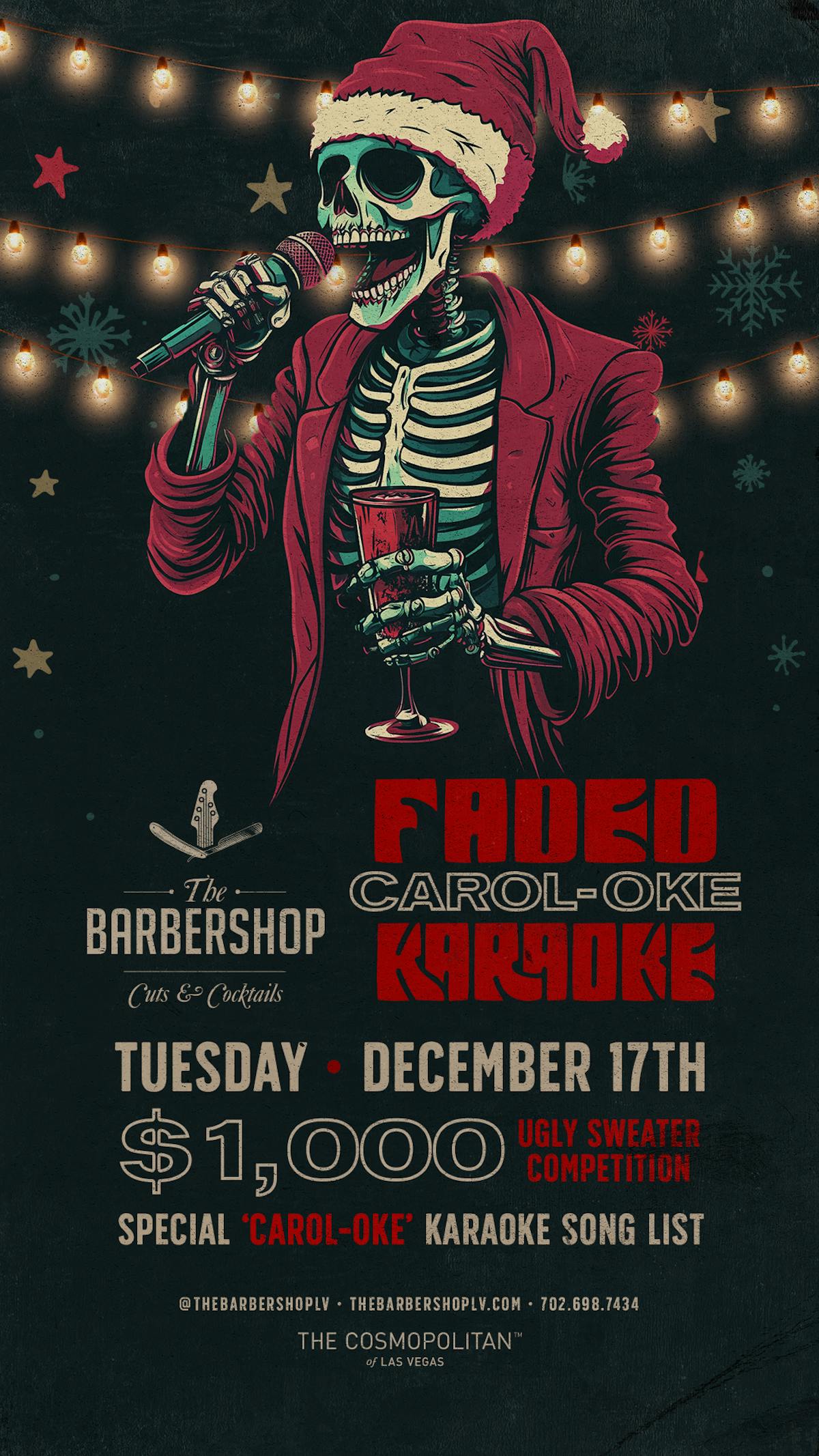 The Barbershop Cuts & Cocktails brings you Faded ‘Caroloke’, the ultimate holiday edition of our signature karaoke experience. Combining the electrifying energy of live rock music with festive holiday cheer