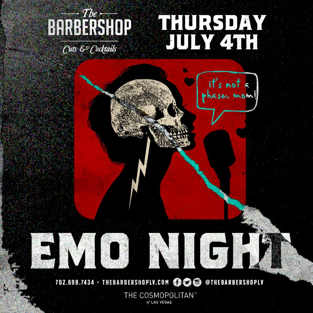 emo knight band flyer for barbershop cuts and cocktails Las Vegas live music