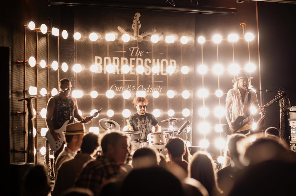 Band performs live music in Las Vegas at Barbershop Cuts & cocktails