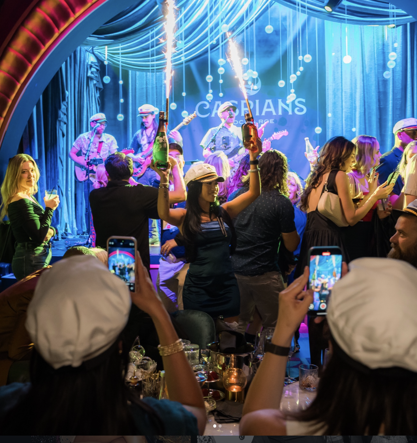 Sparklers and live band on stage playing music in Las Vegas speakeasy