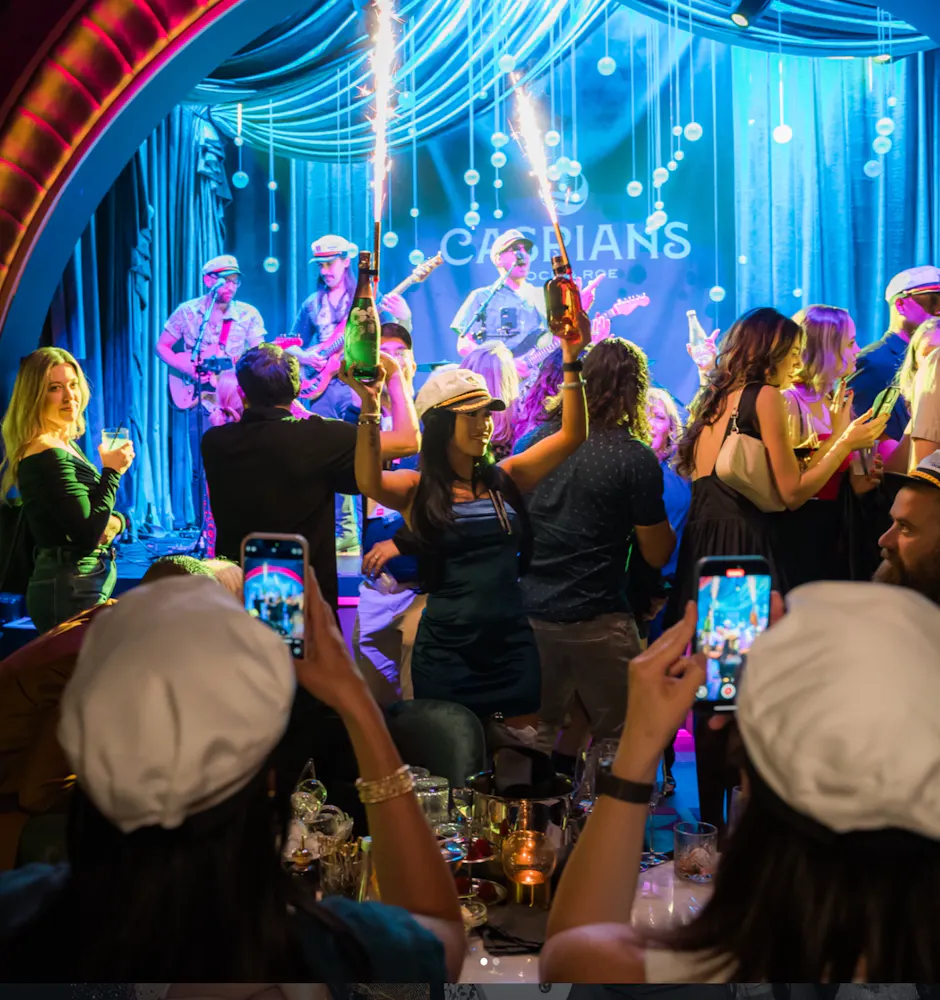 Sparklers and live band on stage playing music in Las Vegas speakeasy