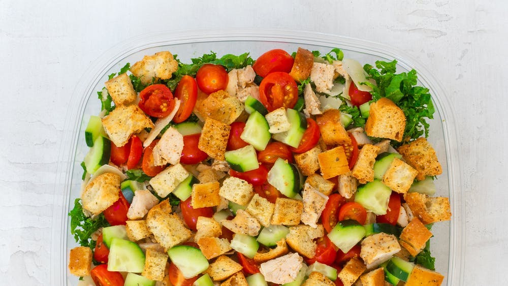 a dish is filled with food