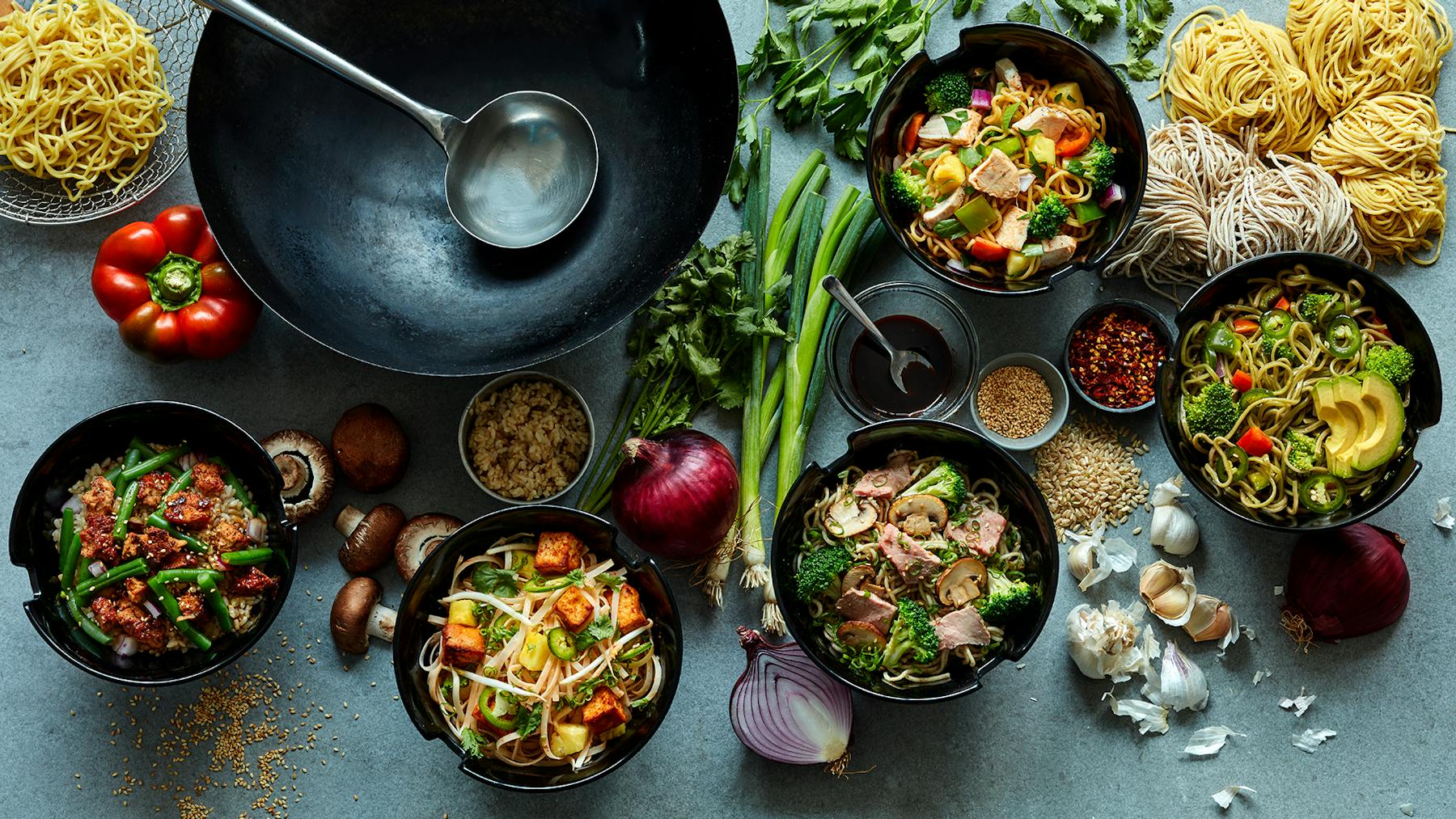 a bunch of food sitting on a table