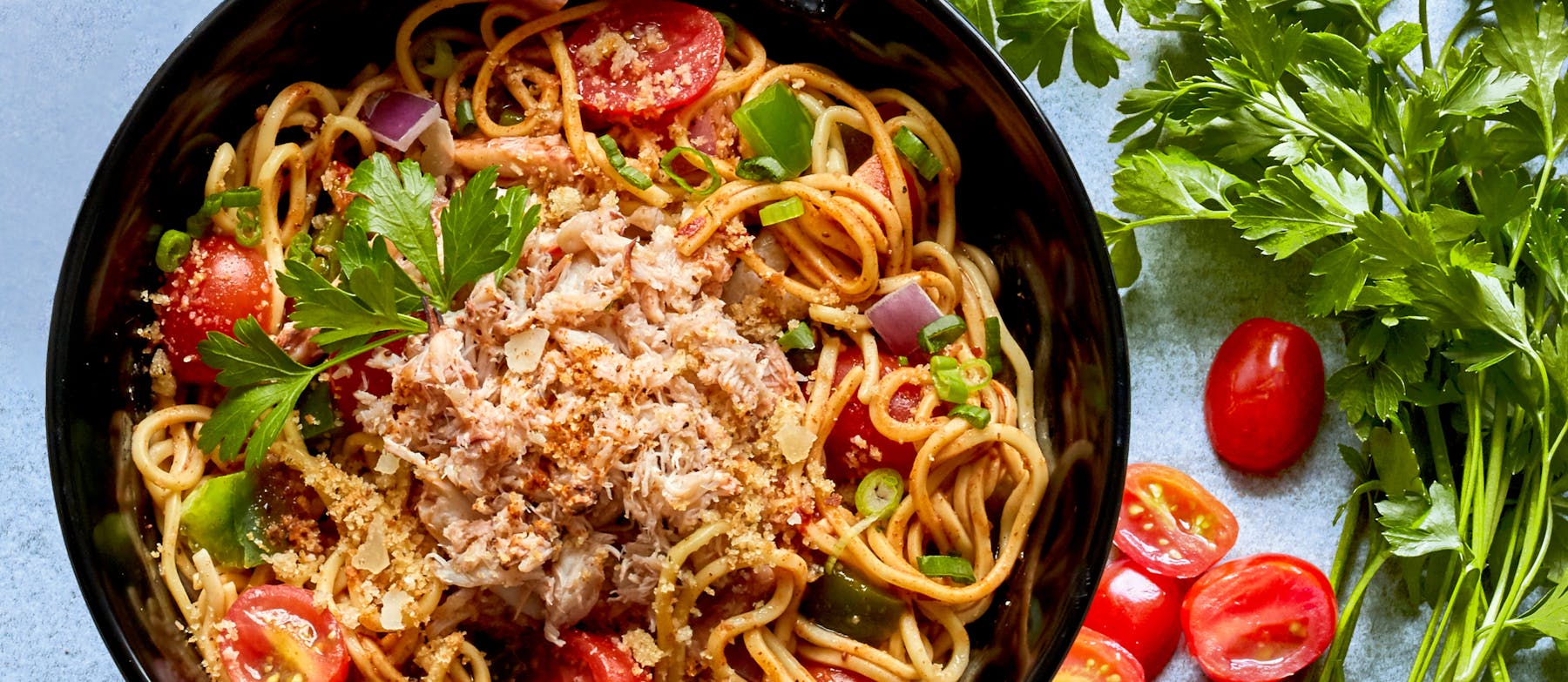a dish is filled with food
