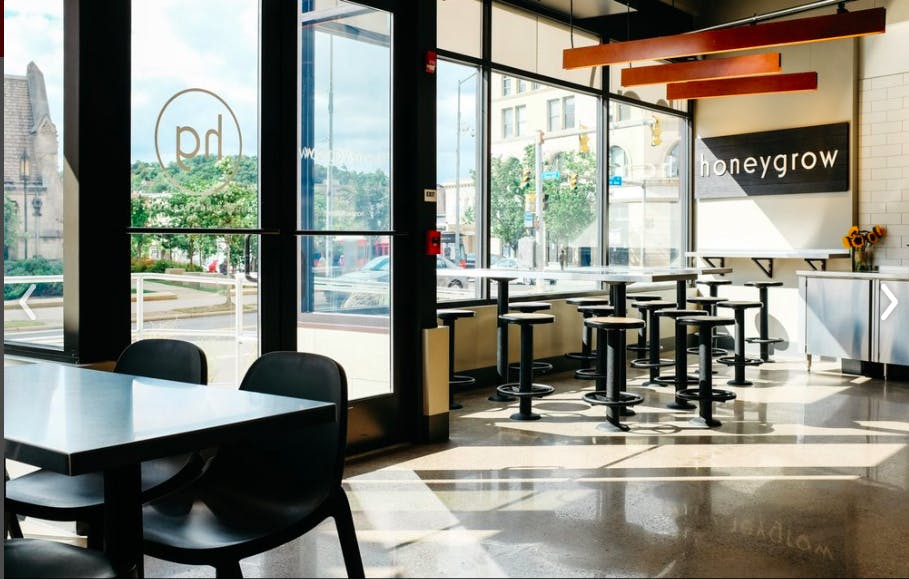 a room filled with dining tables
