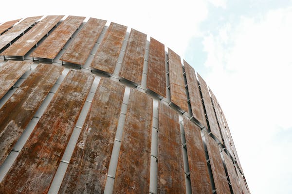 a close up of a brick building