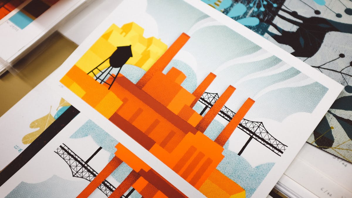 an orange graphical poster