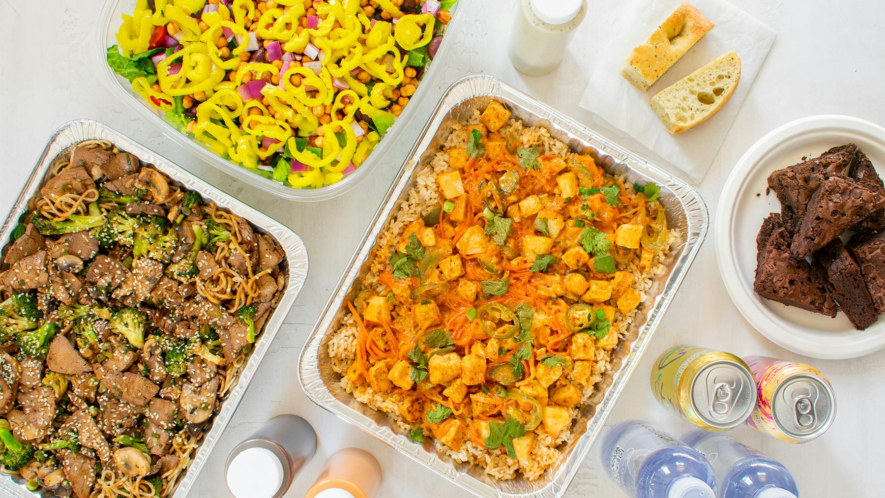 a box filled with different types of food on a table
